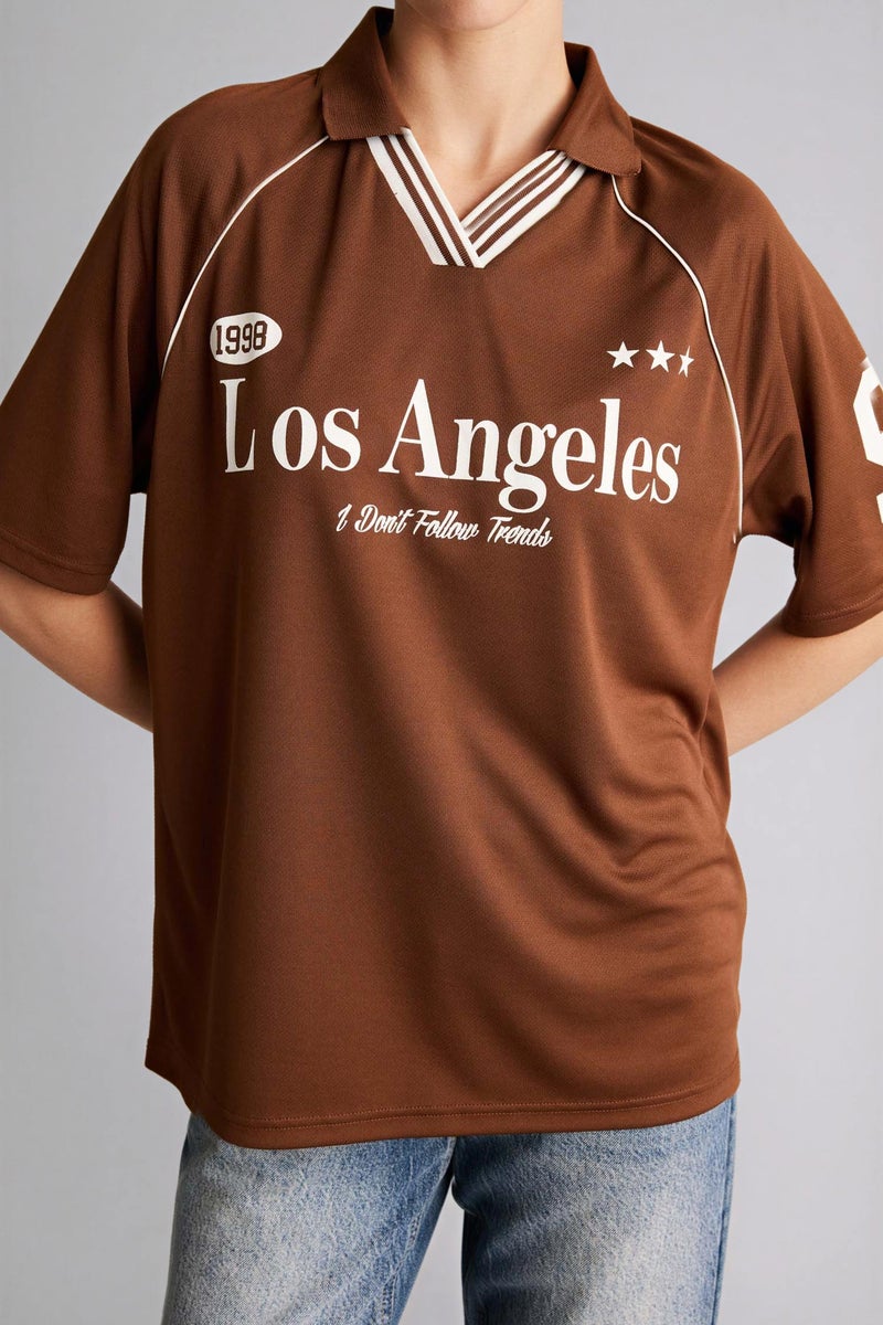 DeFacto Brown Woman Oversize Printed T-Shirt Casual - Image 4